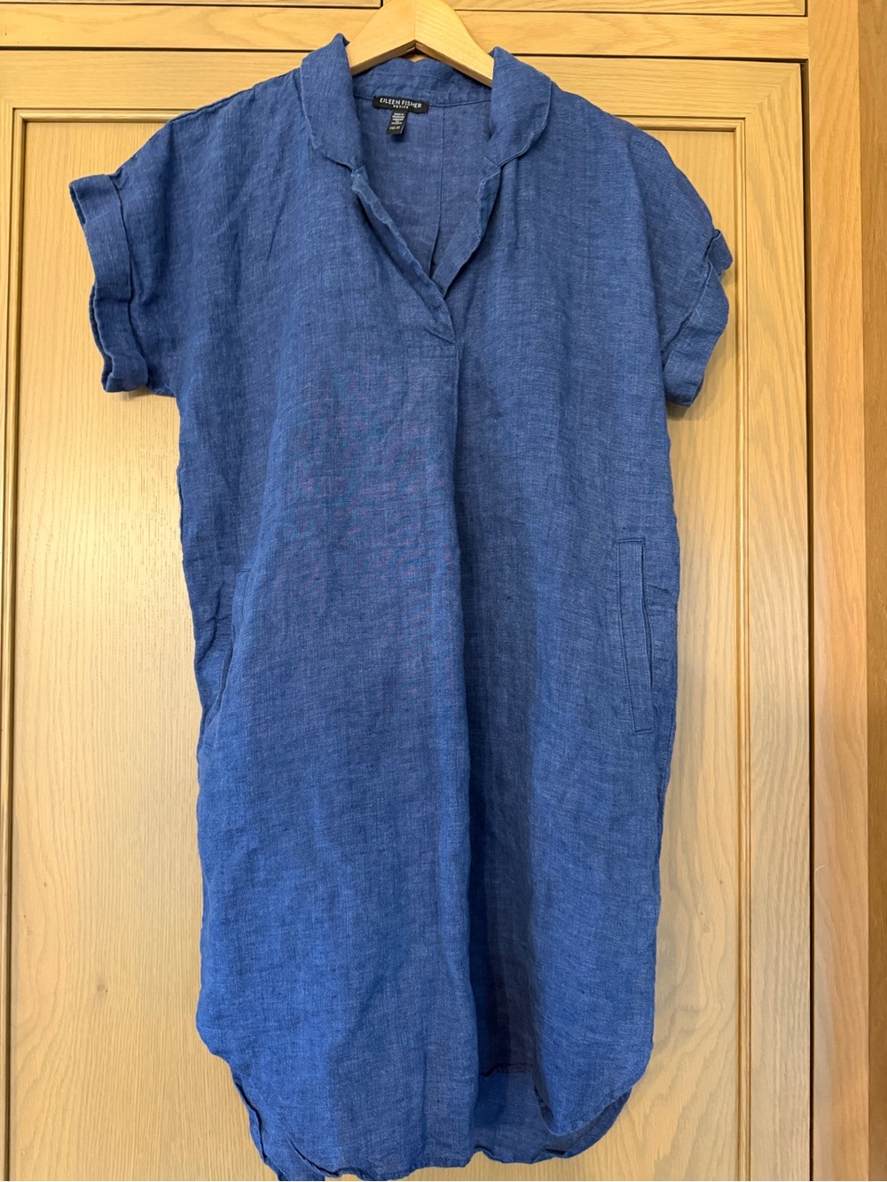 Eileen Fisher Washed Organic Linen Notched Collar Dress with Pockets / Pet Small